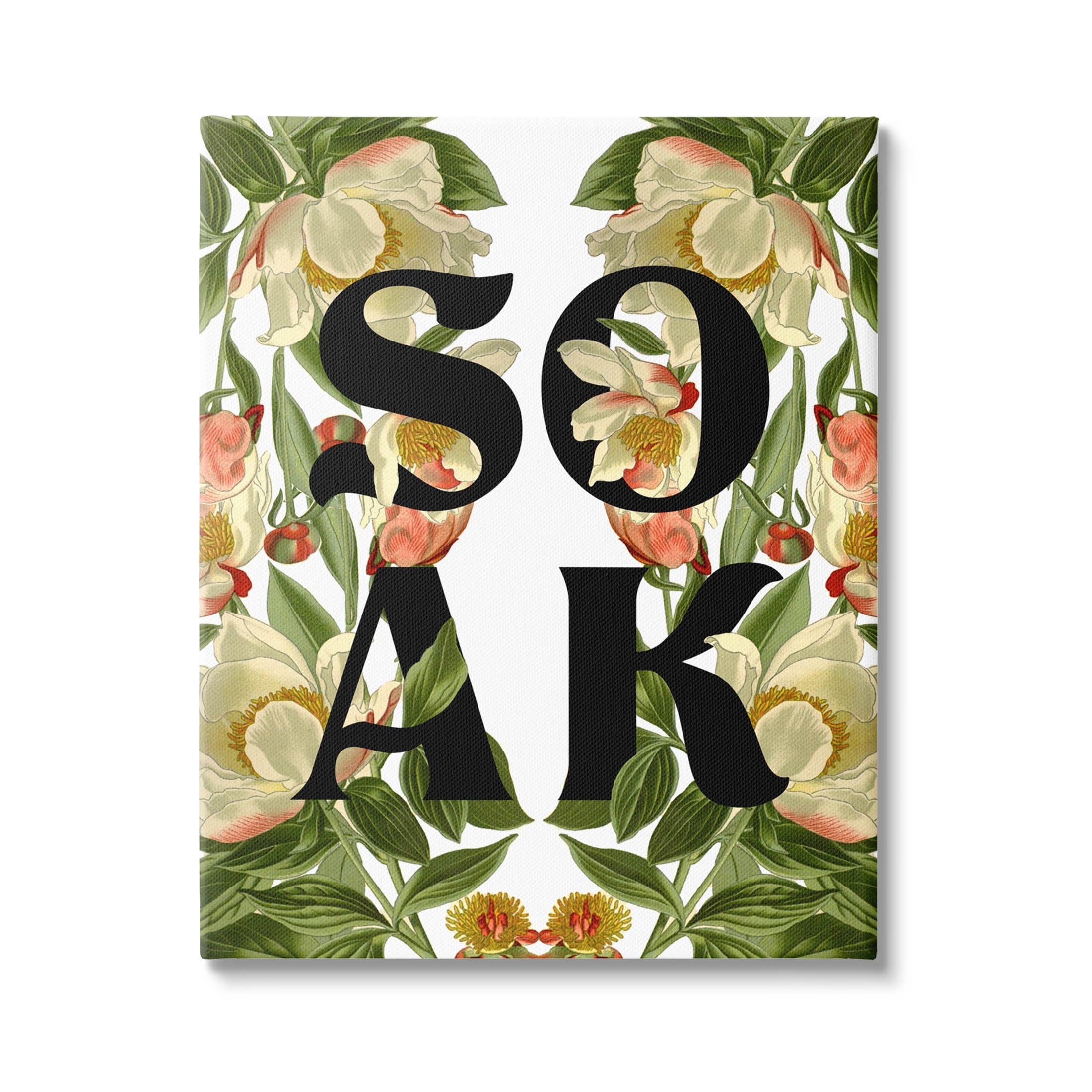 Soak Bathroom Floral Sign Botanical & Floral Graphic Art Gallery Wrapped Canvas Print Wall Art