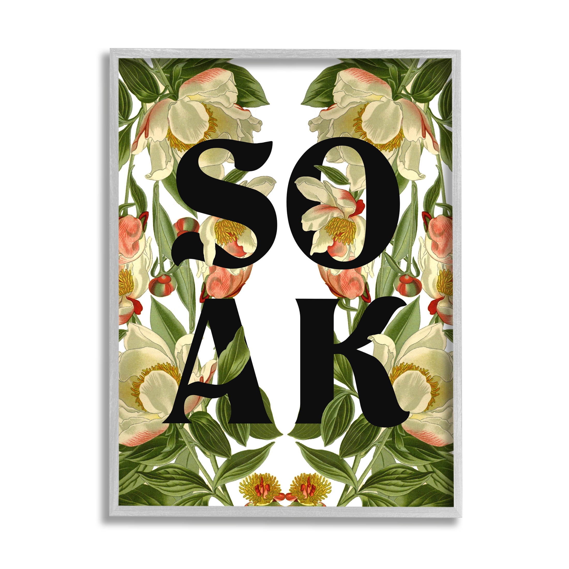 Soak Bathroom Floral Sign Botanical & Floral Graphic Art Gray Framed Art Print Wall Art