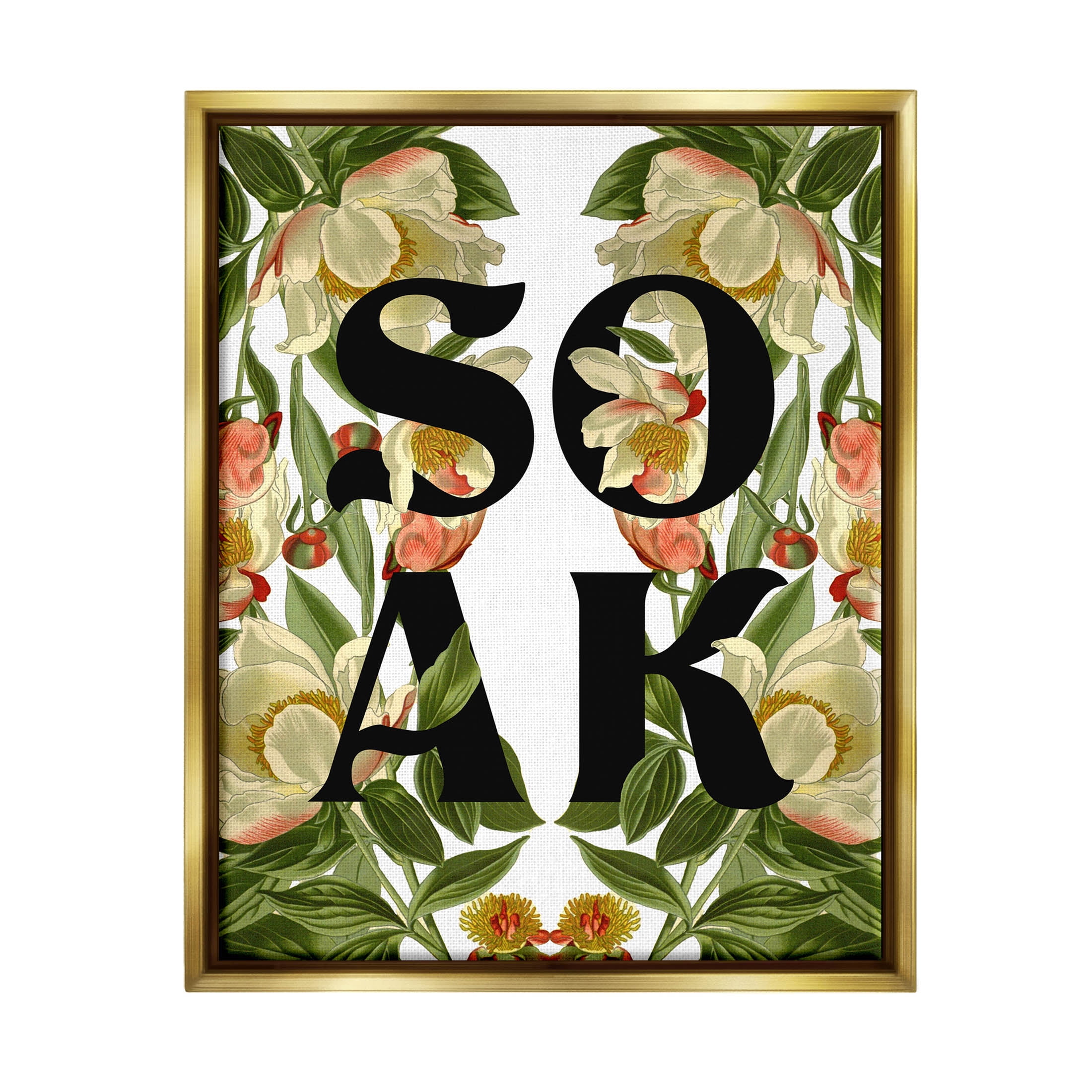 Soak Bathroom Floral Sign Botanical & Floral Graphic Art Metallic Gold Framed Art Print Wall Art