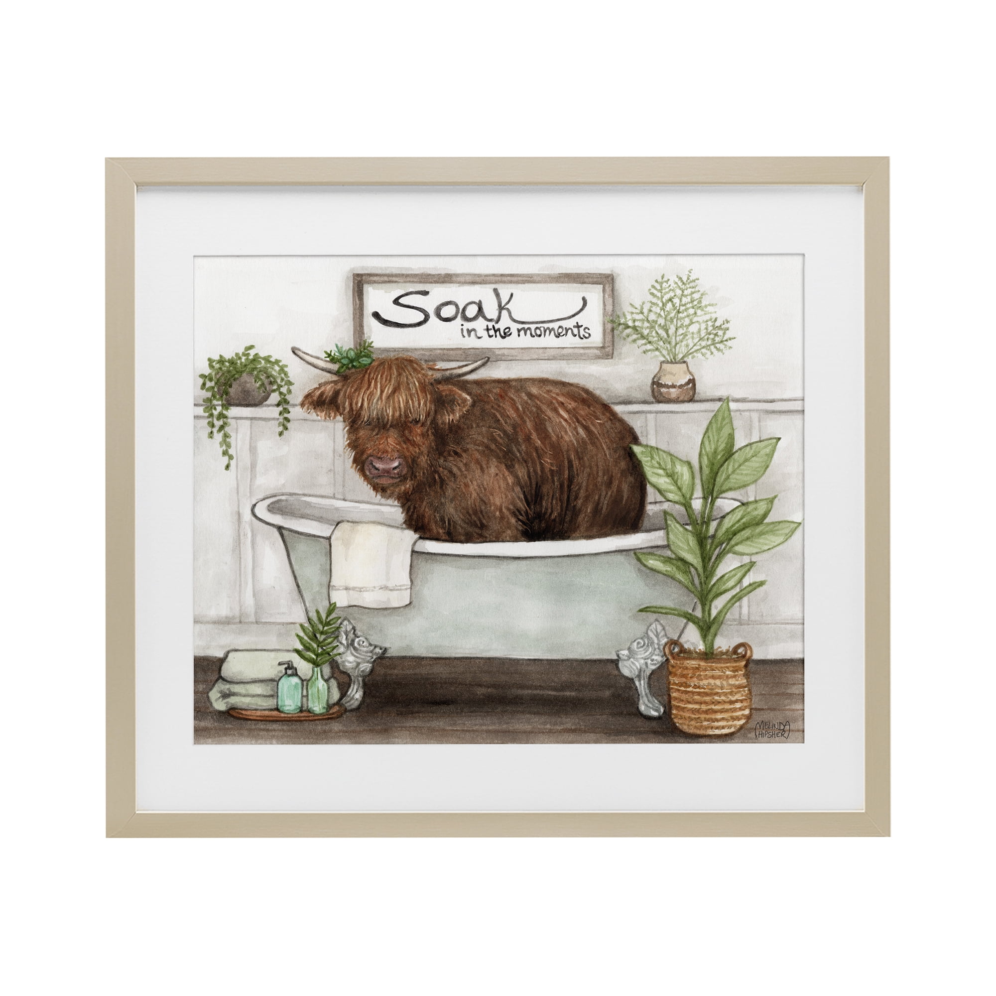 Soak In Moments Cattle Birch Framed Print Under Glass, design by Melinda Hipsher