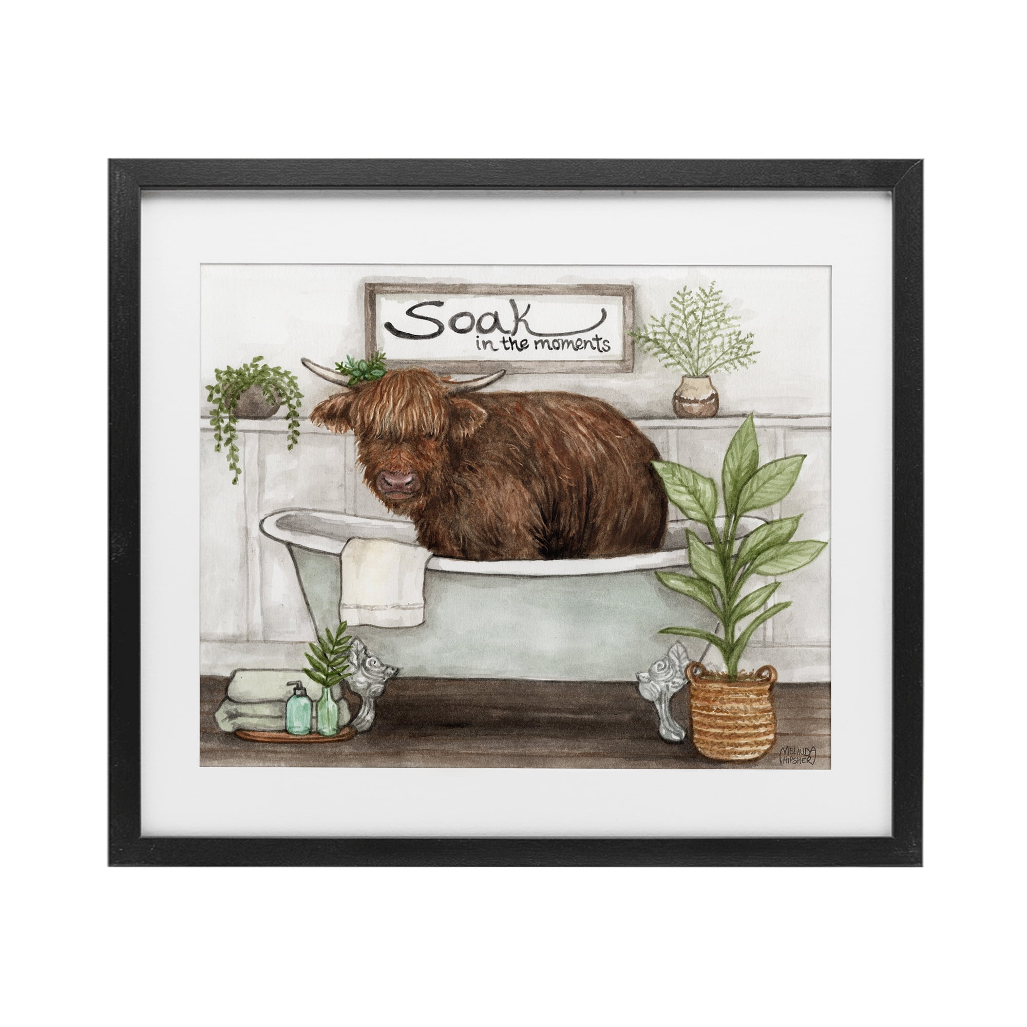Soak In Moments Cattle Black Framed Print Under Glass, design by Melinda Hipsher