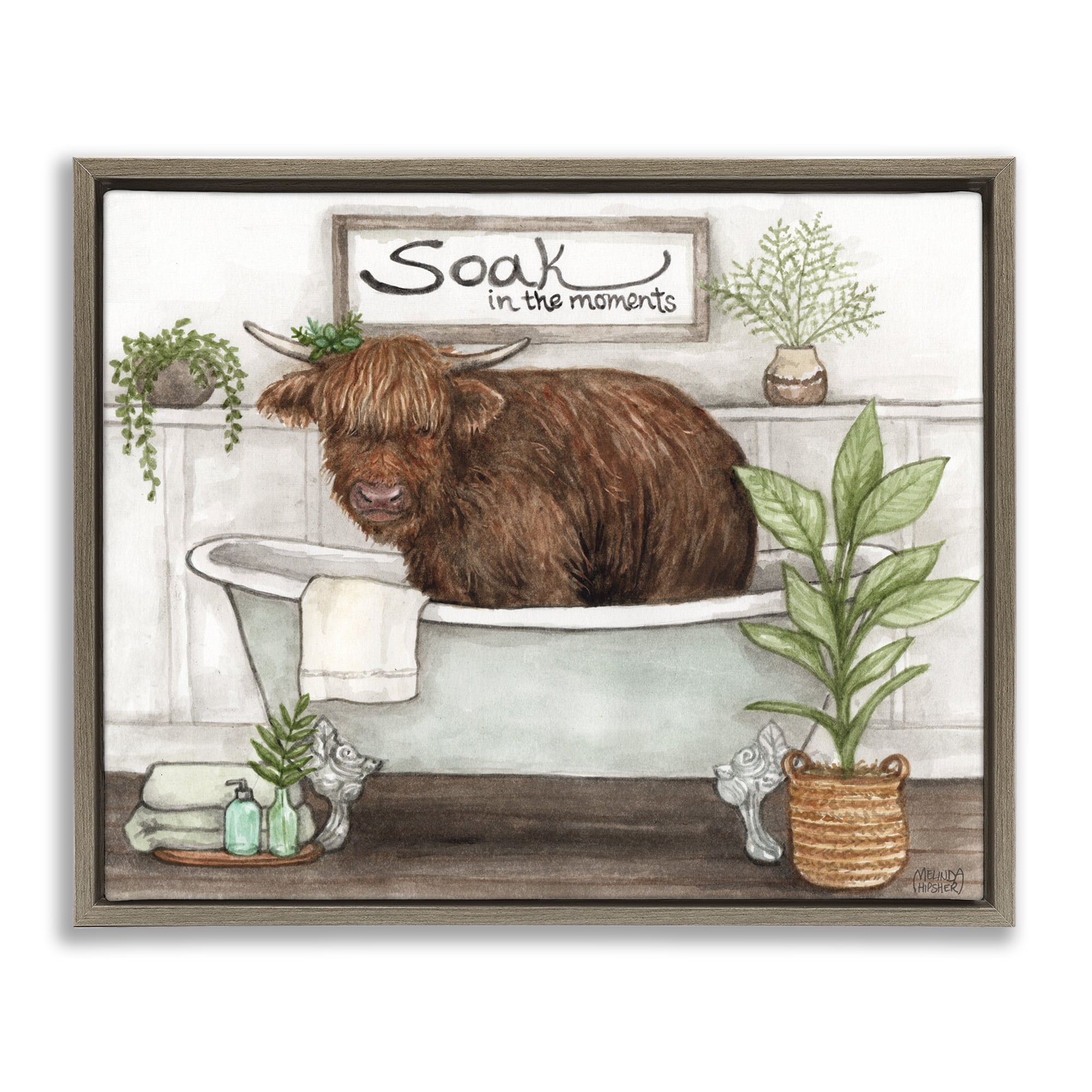 Soak In Moments Cattle Brown Framed Floater Canvas Wall Art, design by Melinda Hipsher
