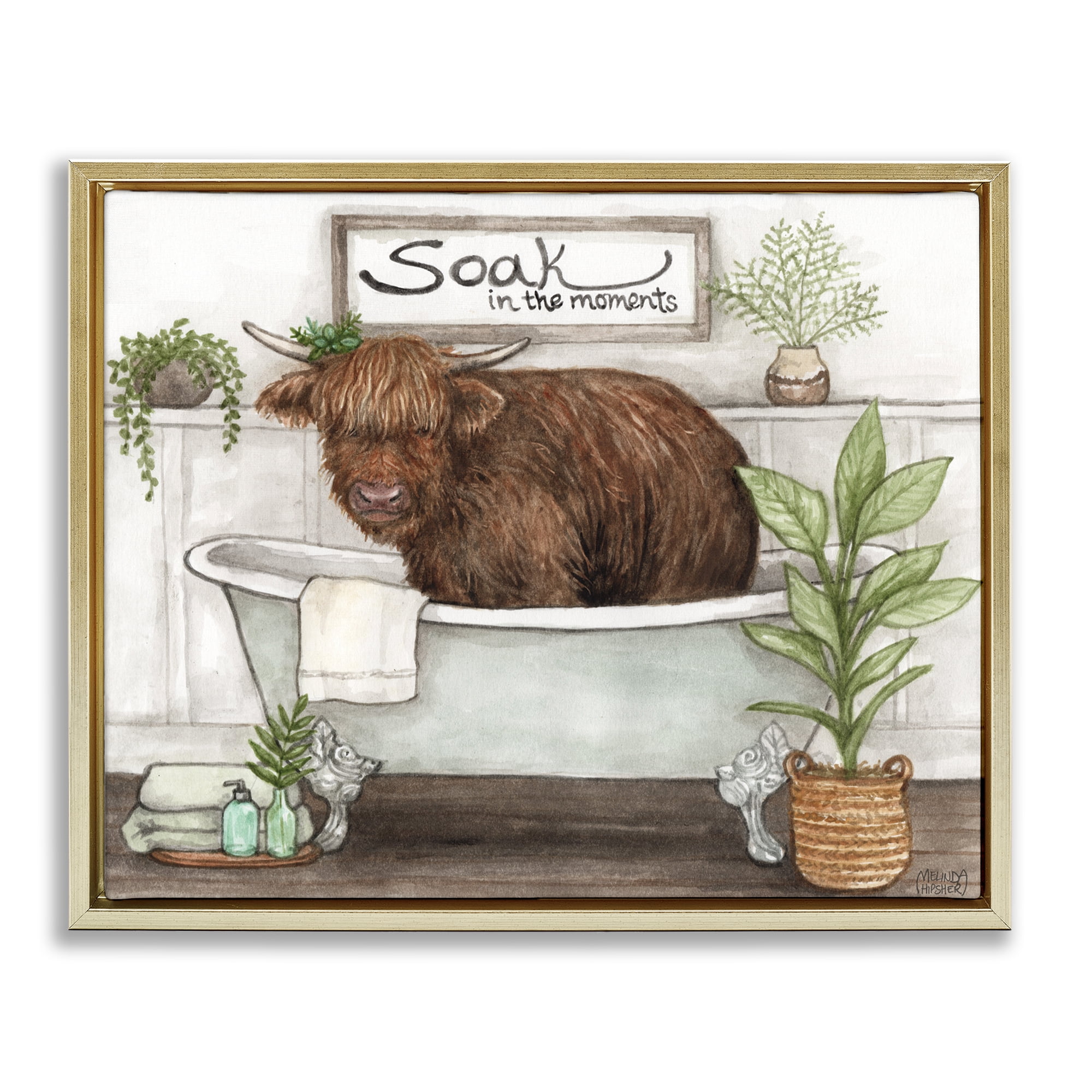 Soak In Moments Cattle Gold Framed Floater Canvas Wall Art, design by Melinda Hipsher