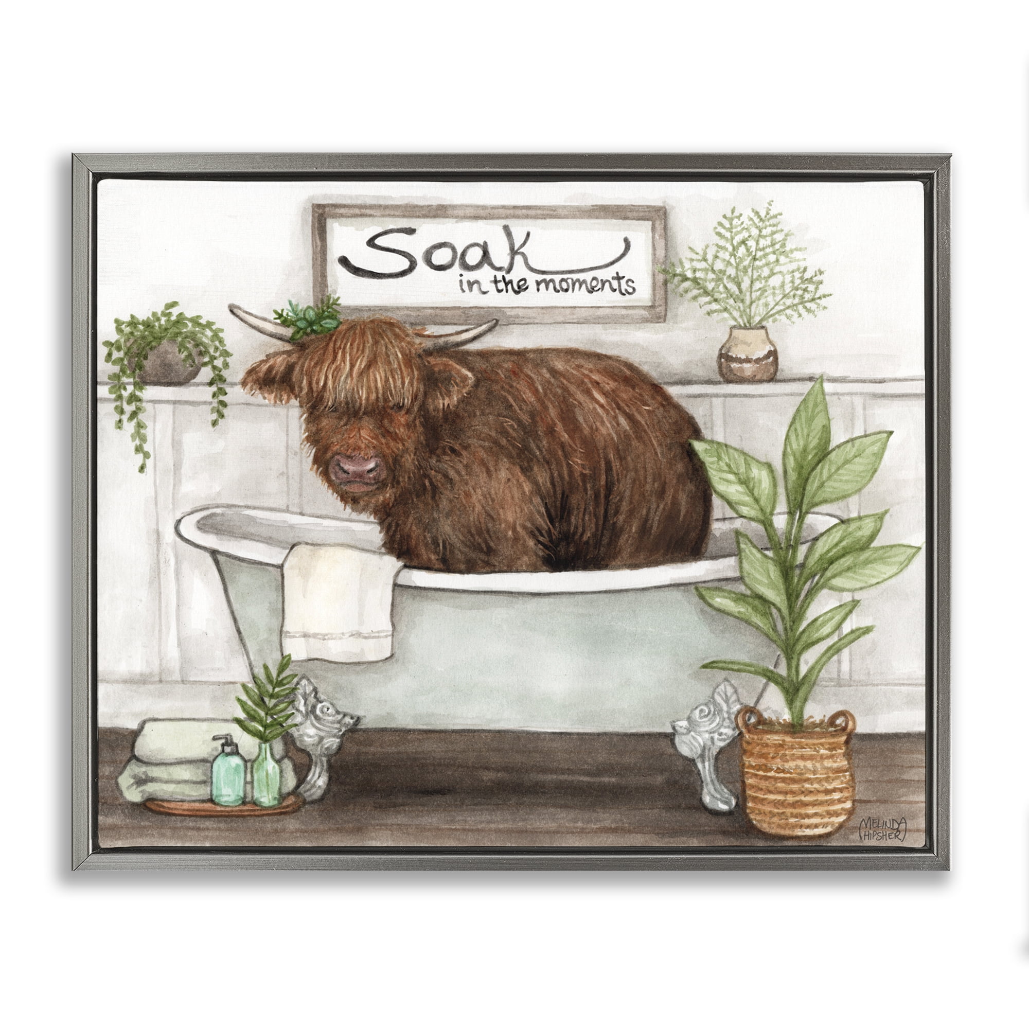 Soak In Moments Cattle Gray Framed Floater Canvas Wall Art, design by Melinda Hipsher
