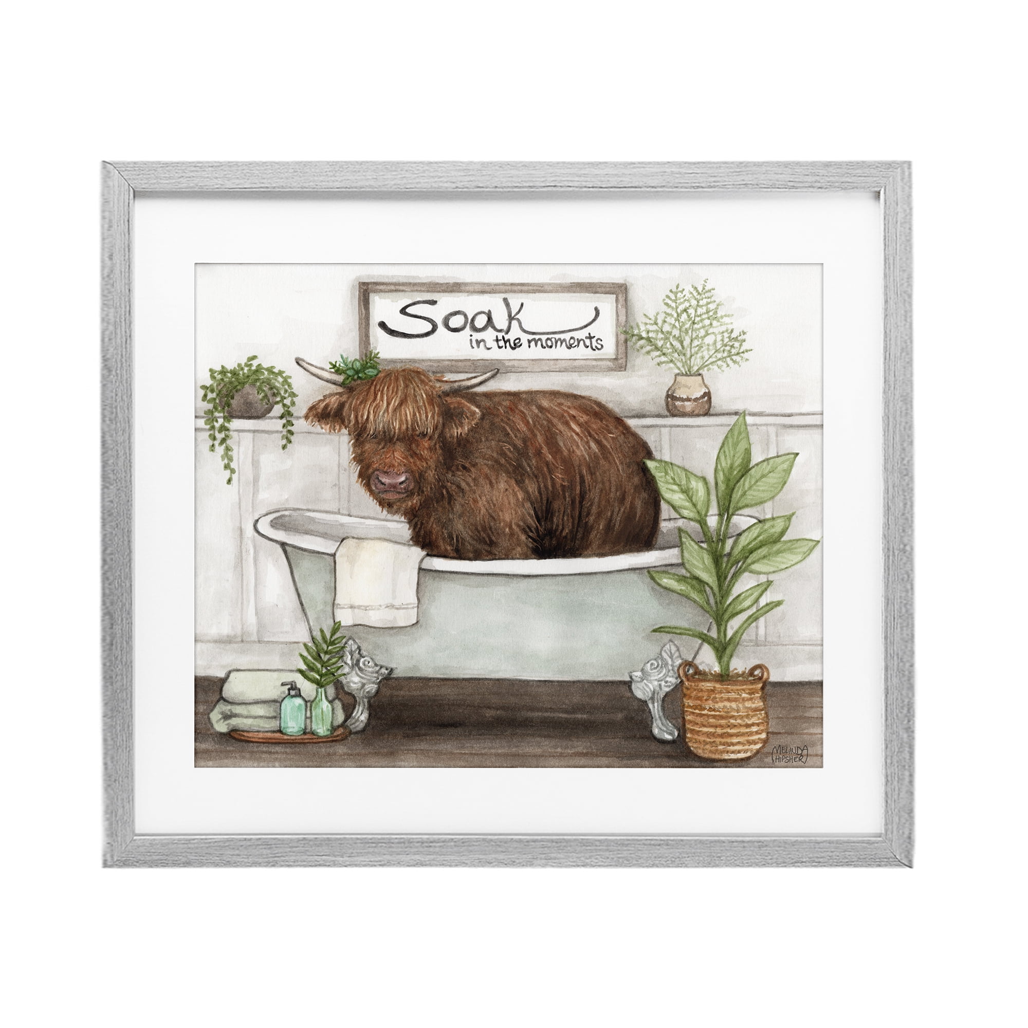 Soak In Moments Cattle Gray Framed Print Under Glass, design by Melinda Hipsher