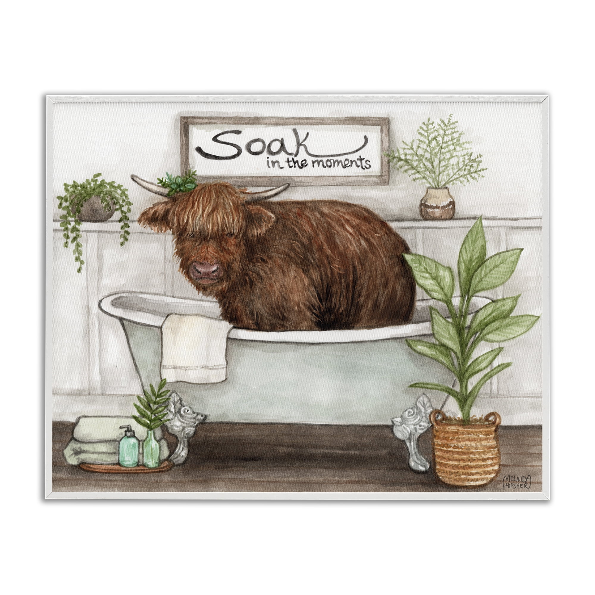 Soak In Moments Cattle White Framed Giclee Art, design by Melinda Hipsher