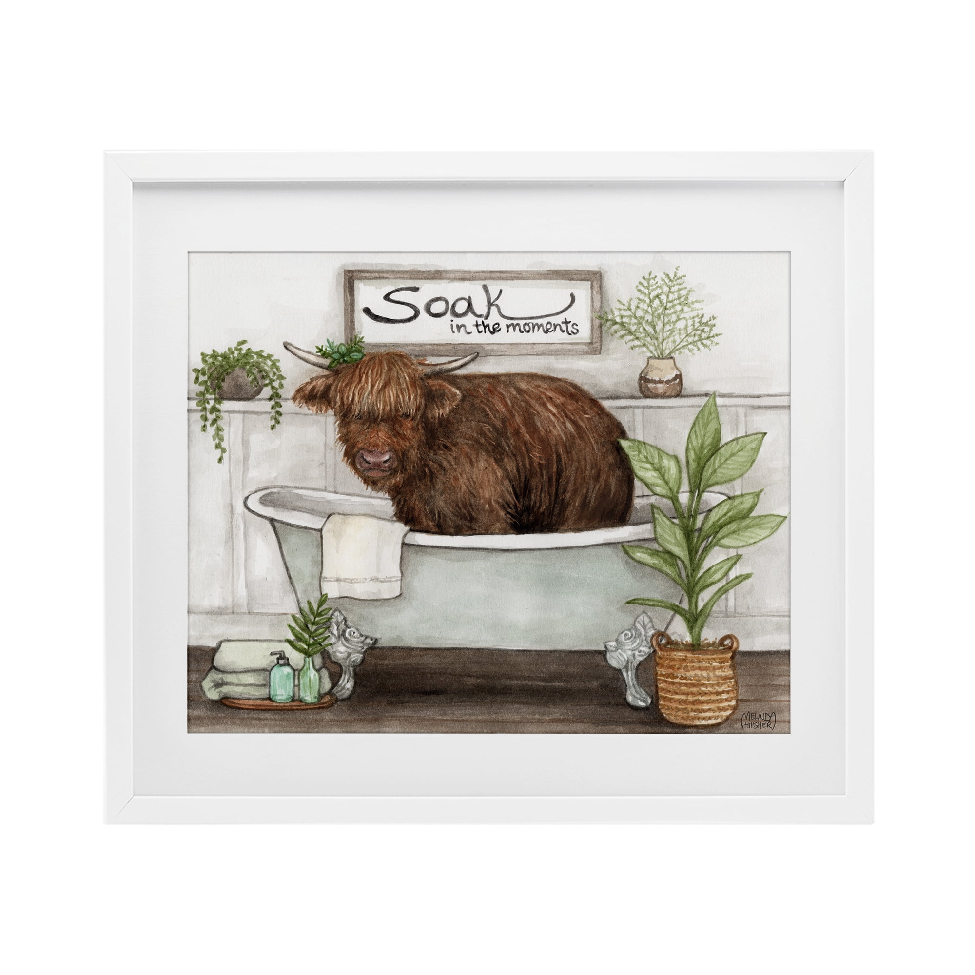 Soak In Moments Cattle White Framed Print Under Glass, design by Melinda Hipsher