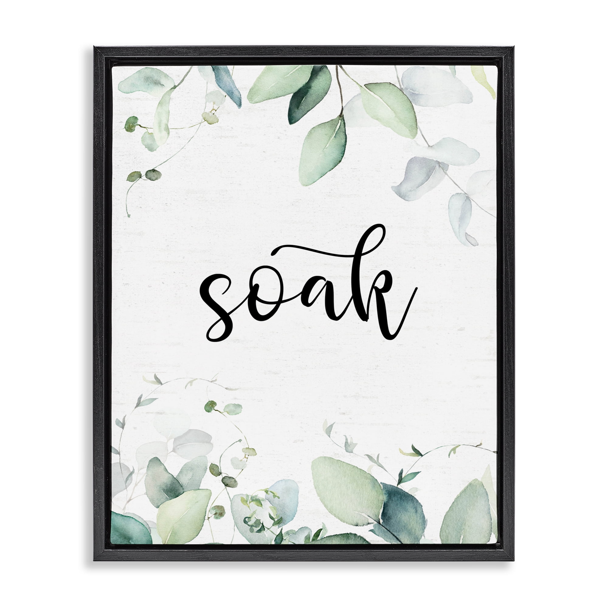 Soak Leafy Herbs Black Framed Floater Canvas Wall Art, design by Lettered and Lined