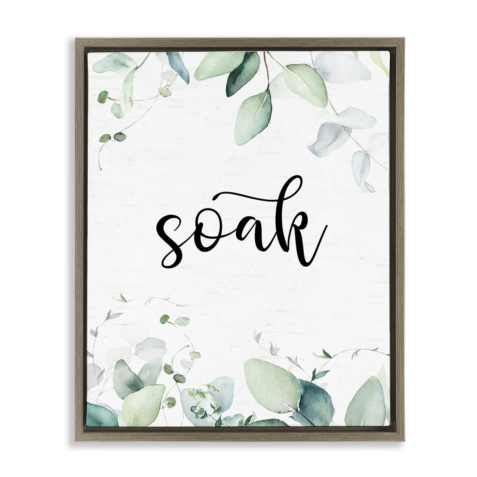 Soak Leafy Herbs Brown Framed Floater Canvas Wall Art, design by Lettered and Lined