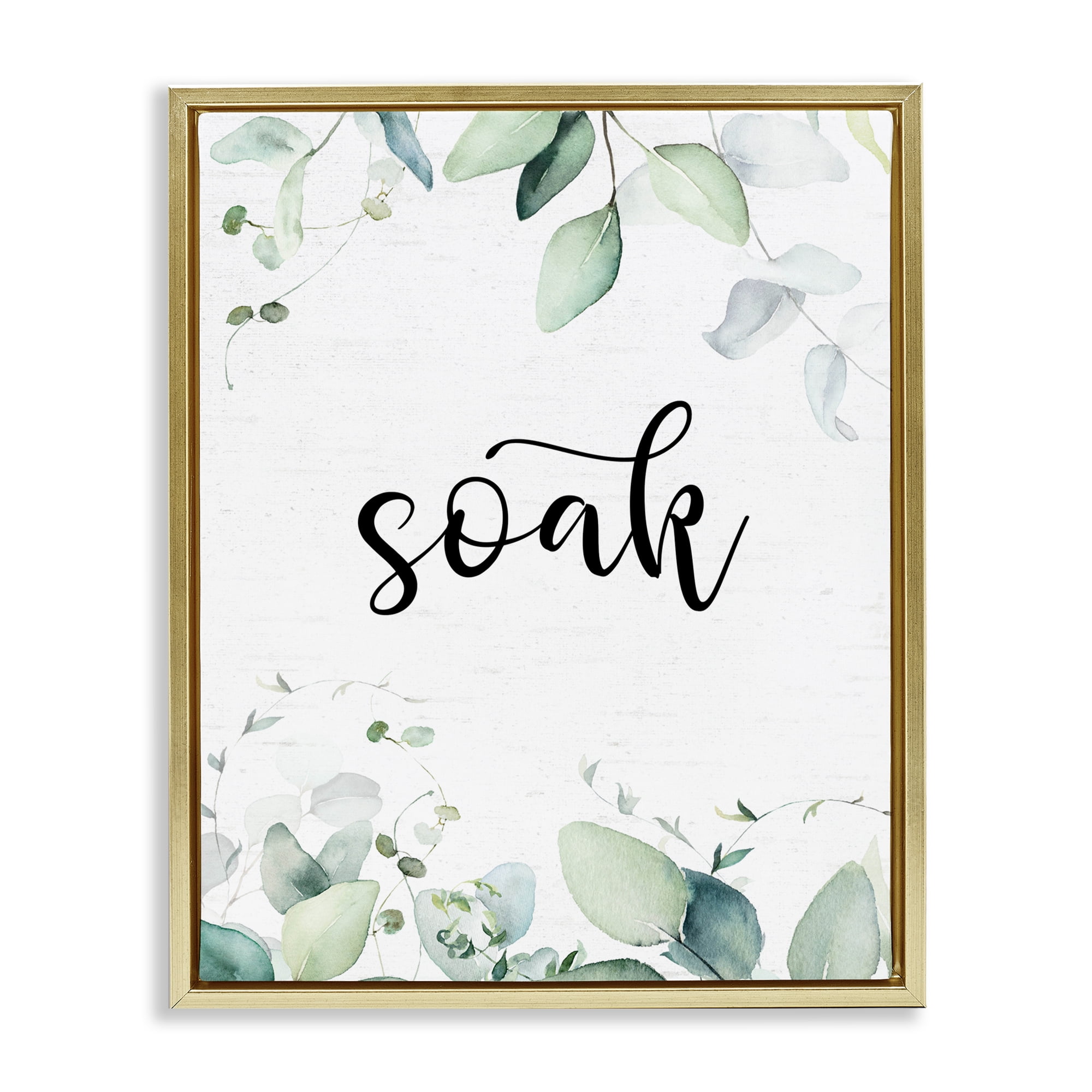 Soak Leafy Herbs Gold Framed Floater Canvas Wall Art, design by Lettered and Lined