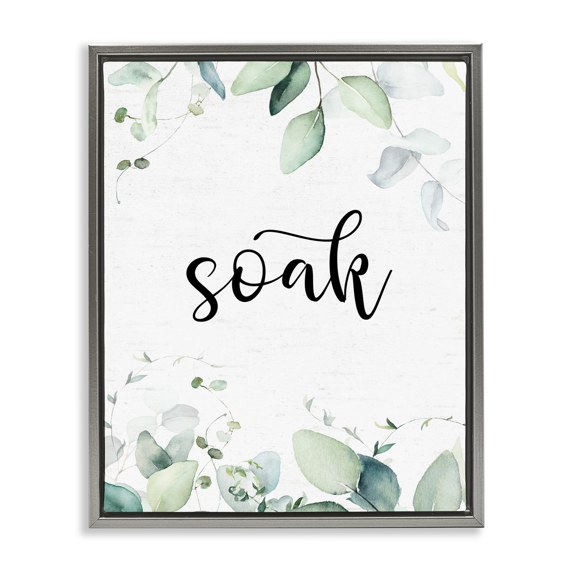 Soak Leafy Herbs Gray Framed Floater Canvas Wall Art, design by Lettered and Lined