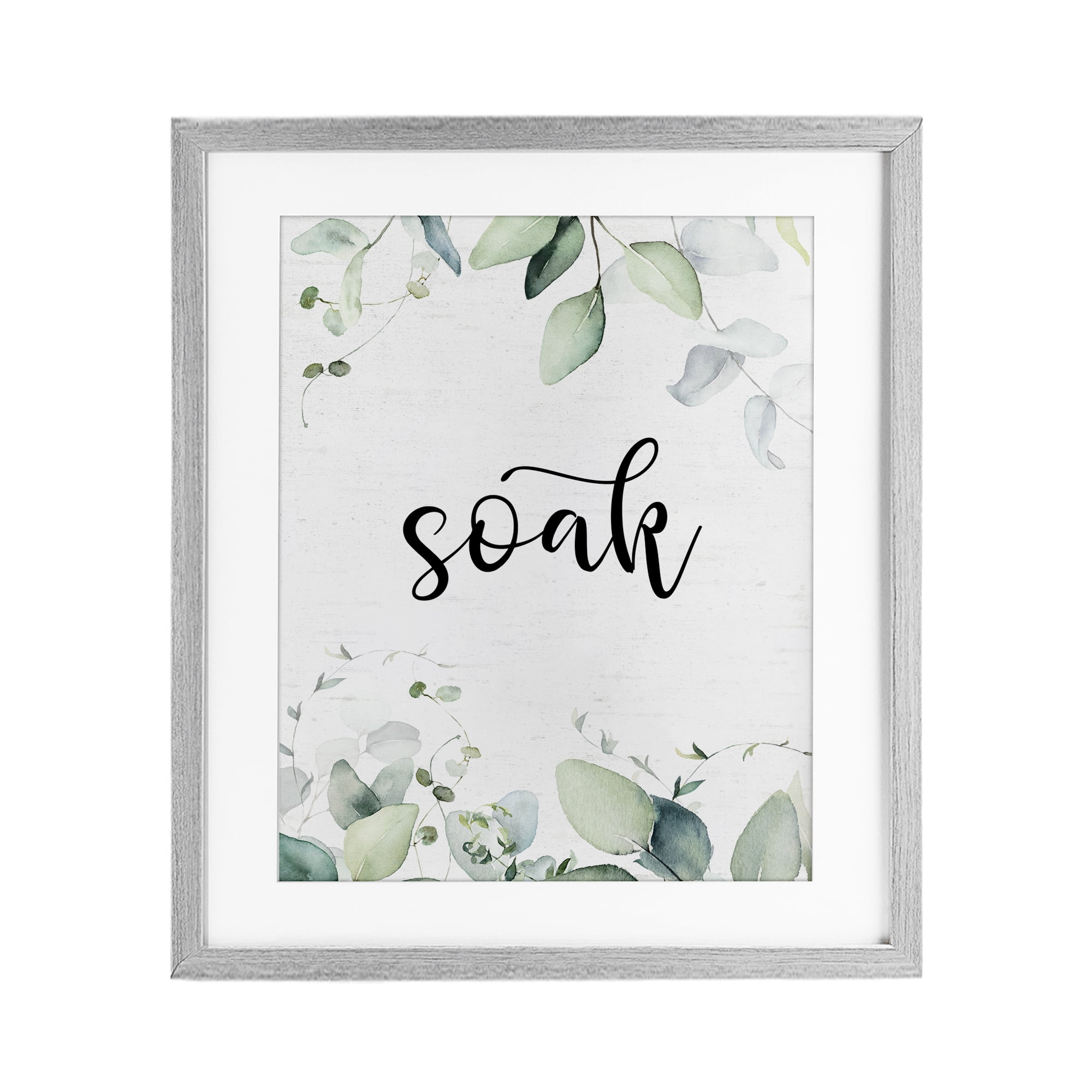 Soak Leafy Herbs Gray Framed Print Under Glass, design by Lettered and Lined
