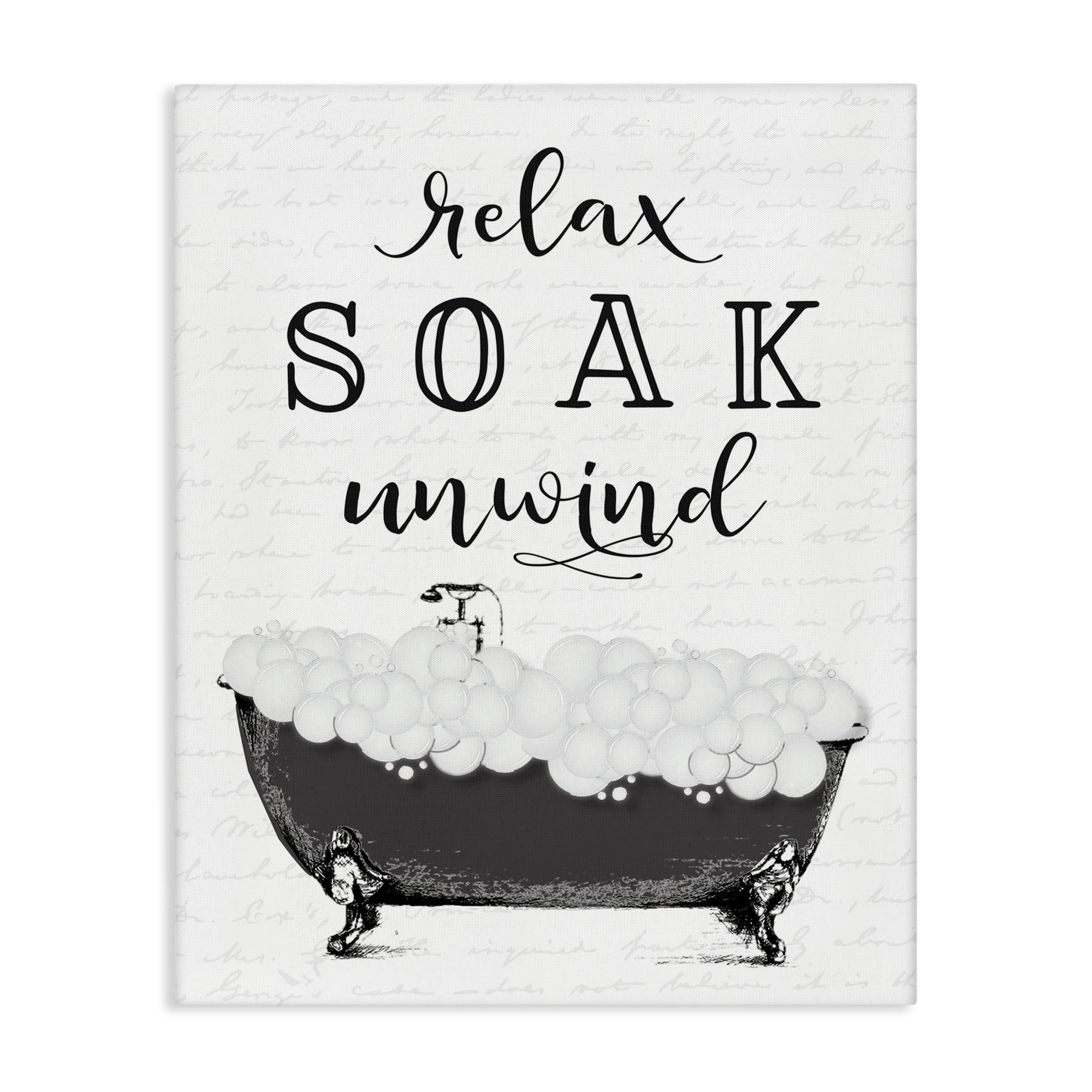 Soak Unwind Bubble Bath Canvas Wall Art, design by Lettered and Lined