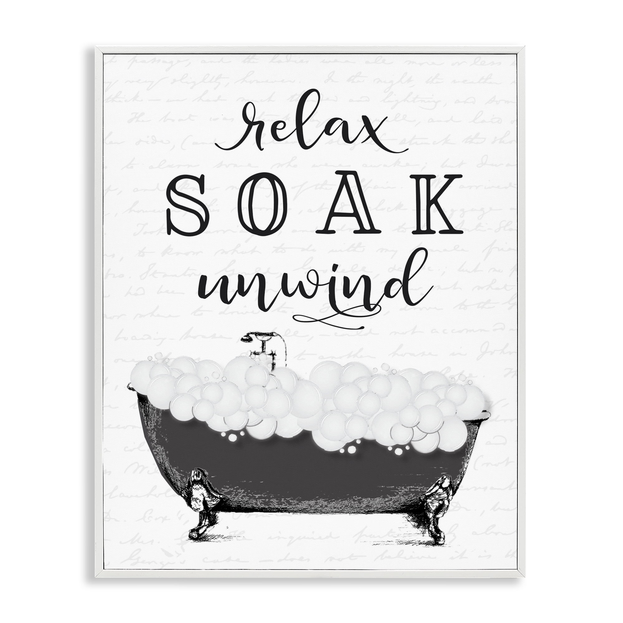 Soak Unwind Bubble Bath White Framed Giclee Art, design by Lettered and Lined
