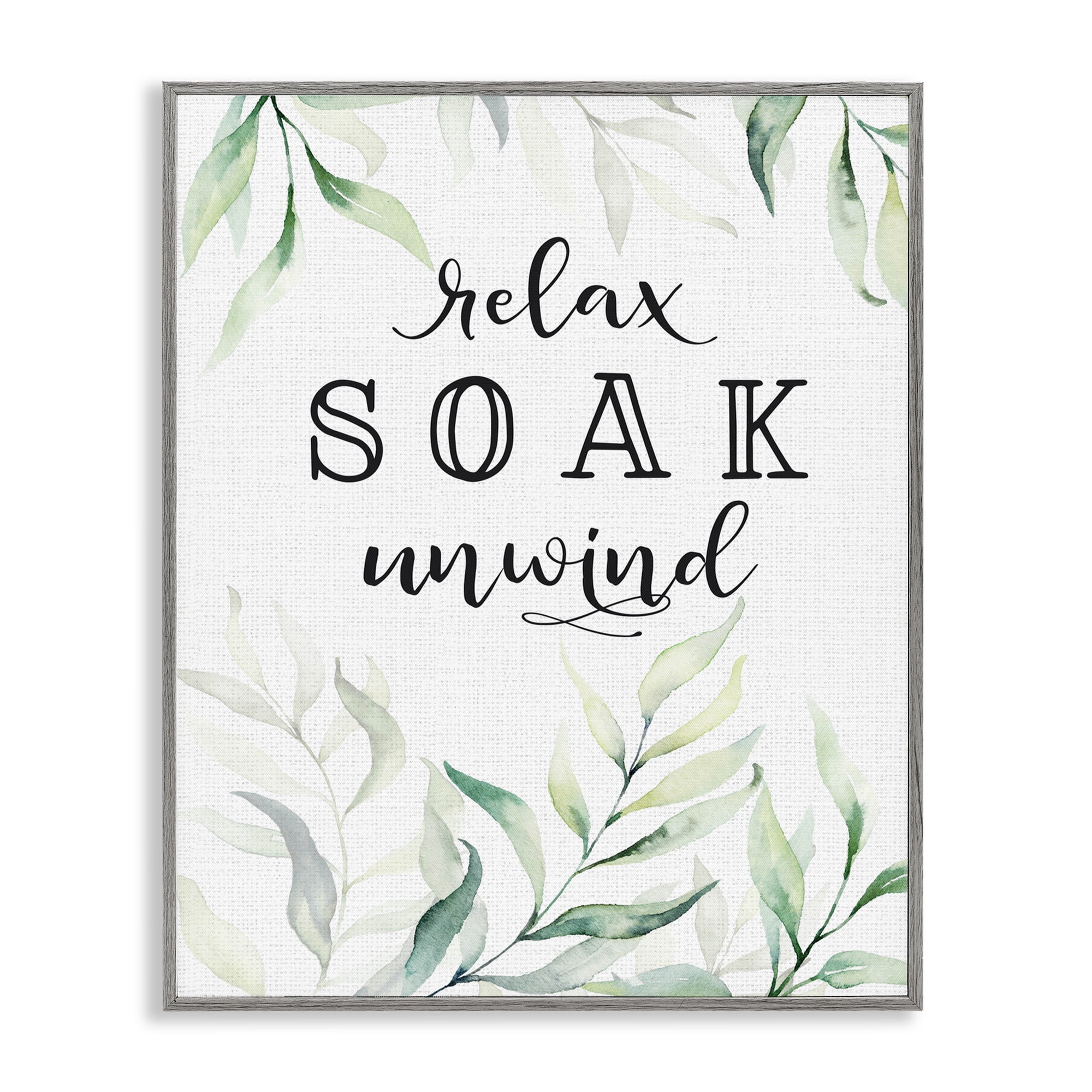 Soak & Unwind with Leaves Gray Framed Giclee Art, design by Lettered and Lined