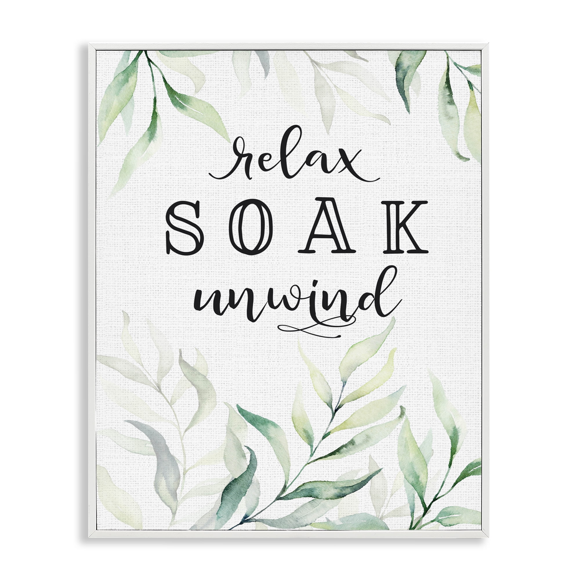 Soak & Unwind with Leaves White Framed Giclee Art, design by Lettered and Lined