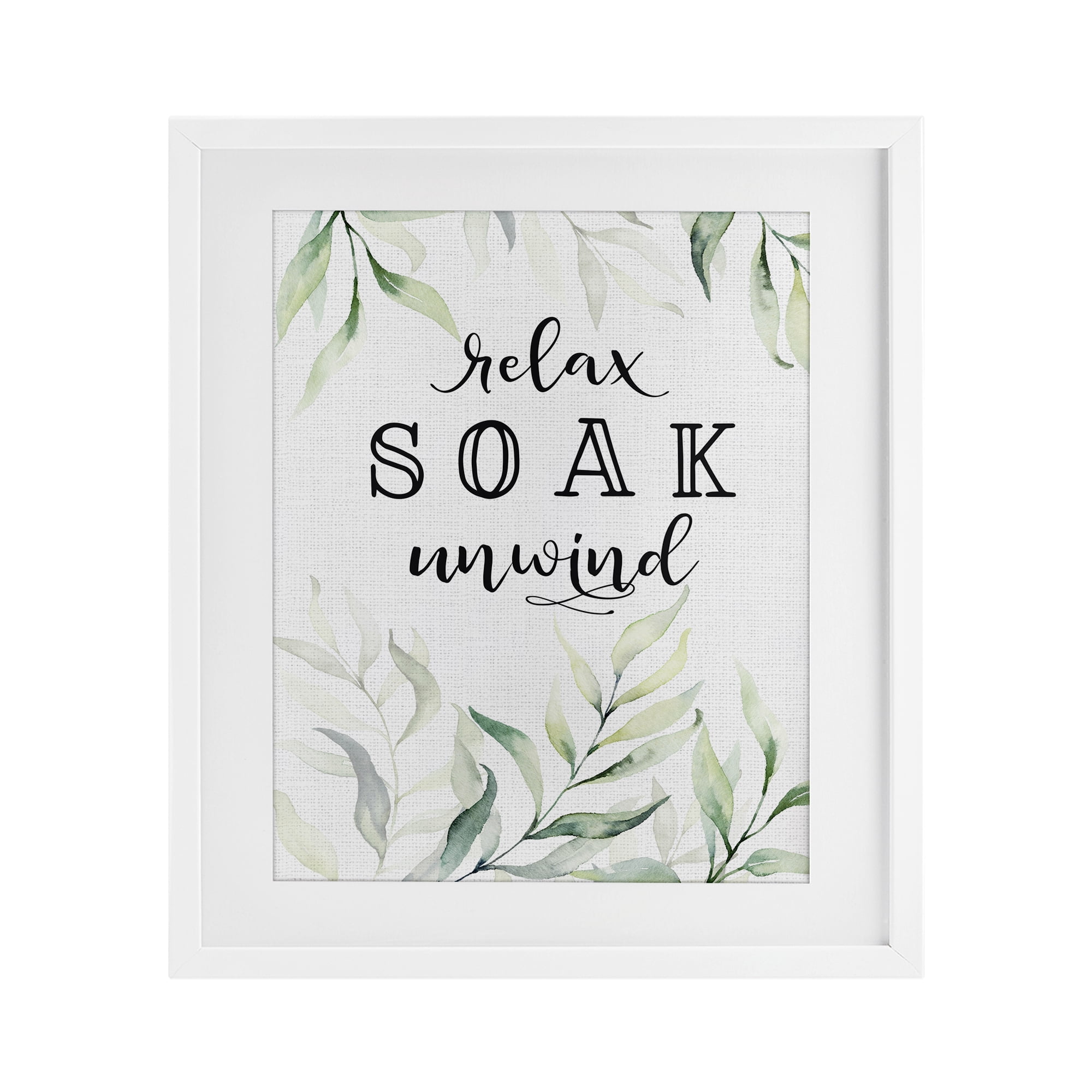 Soak & Unwind with Leaves White Framed Print Under Glass, design by Lettered and Lined