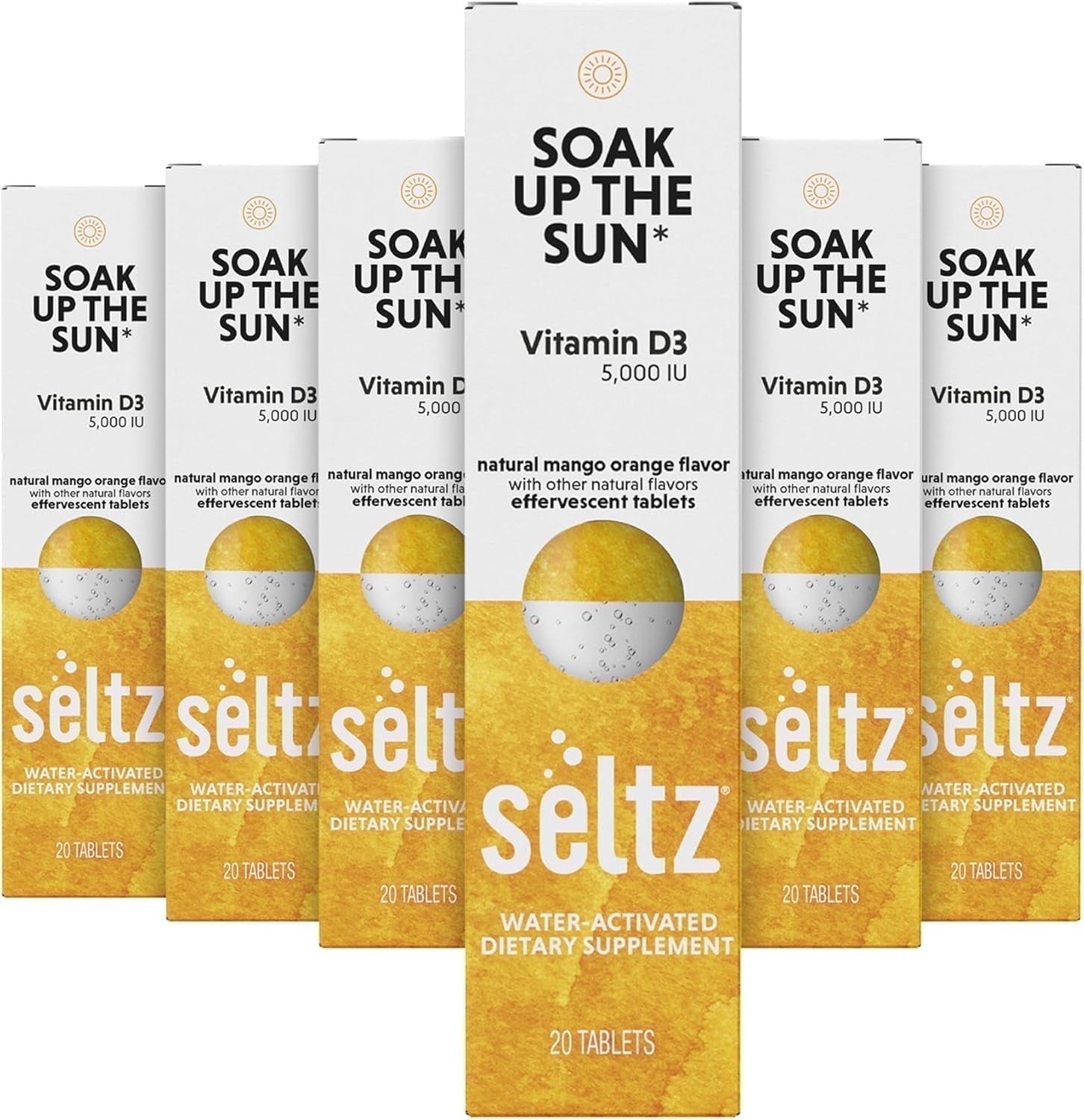 Soak up The Sun (Vitamin D3) - Seltz® Water-Activated Effervescent Vitamins - 6 Packs x 20 Tablets Each