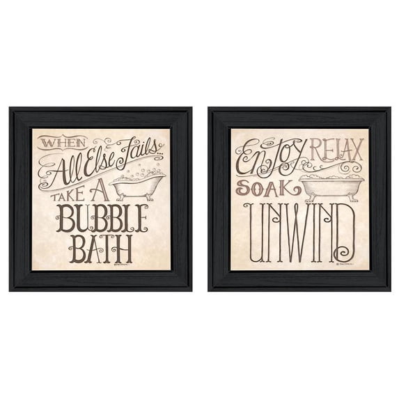 Trendy Decor4U "Soak & Unwind" 2-Piece Vignette By Deb Strain, Black Frame