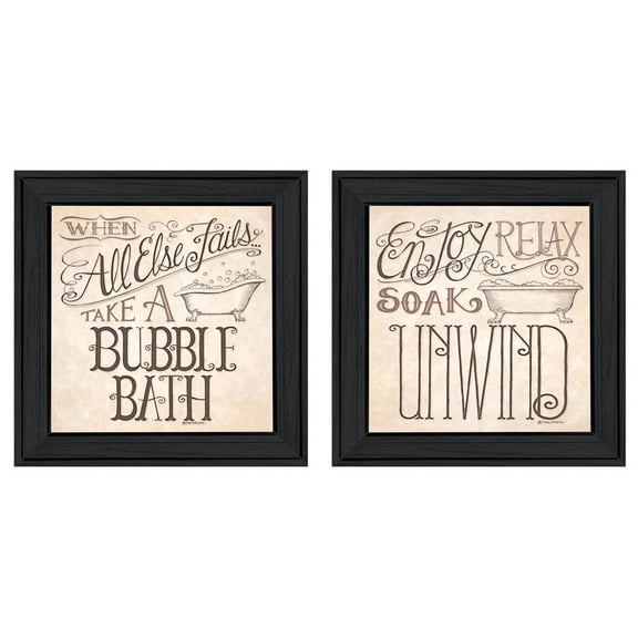 Trendy Decor4U "Soak & Unwind" 2-Piece Vignette By Deb Strain, Black Frame