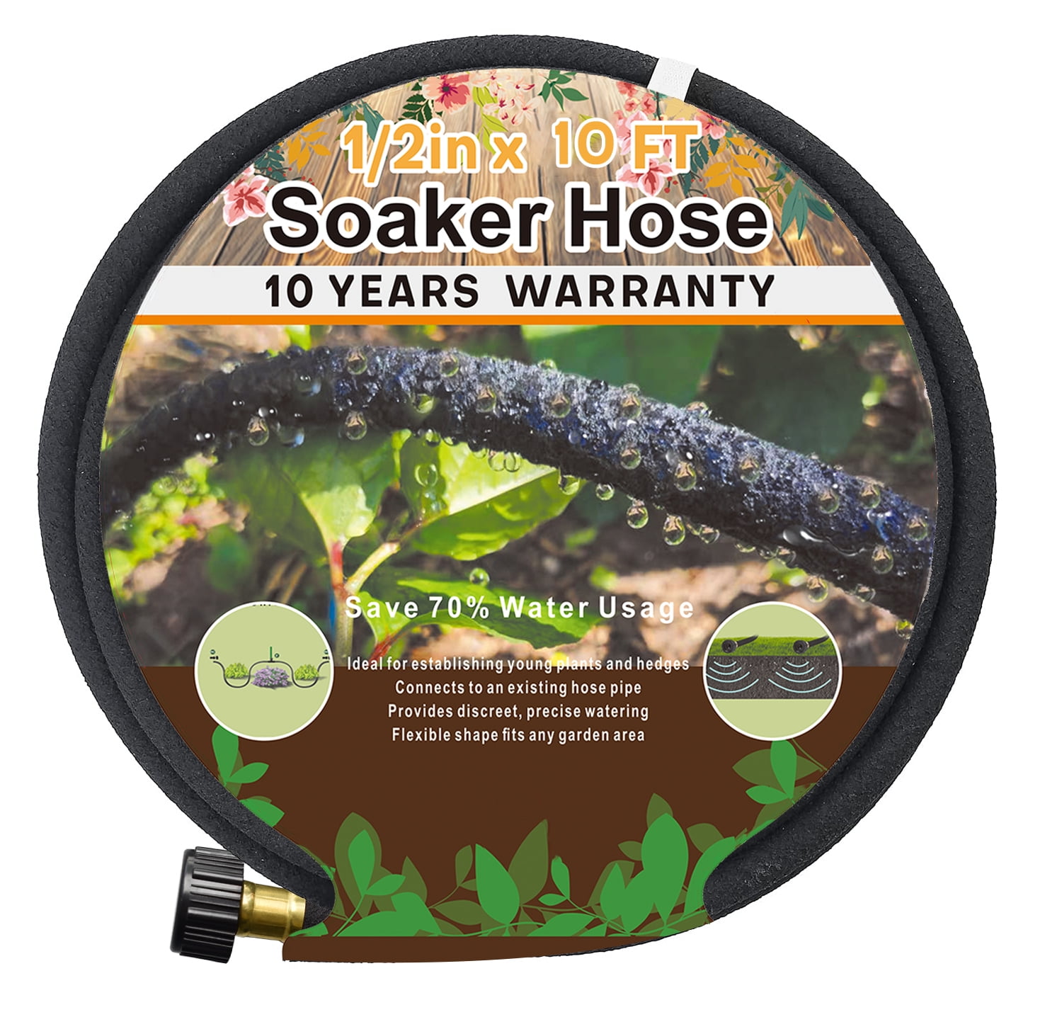 Soaker Hose 10 Ft for Garden Beds, Soaker Hose for Watering Irrigation