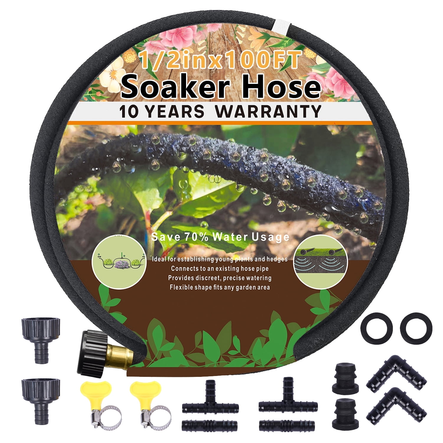 Sunifier PE Soaker Hoses, 100 Ft Heavy Duty Garden Hose for Watering Irrigation