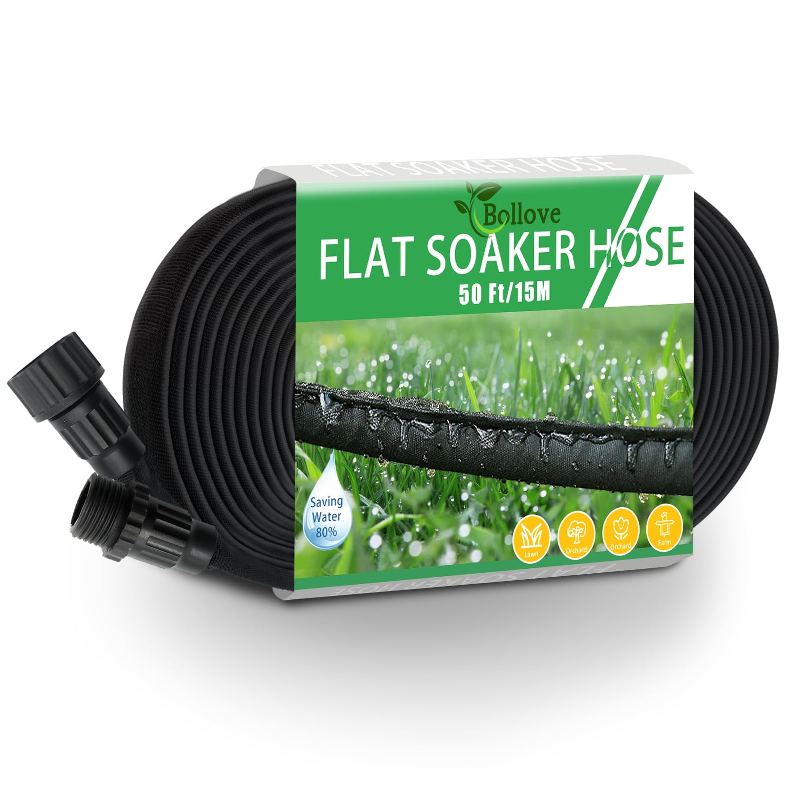 Soaker Hose 100FT, Thickened Flat Soaker Hoses For Garden 100 ft 2 pack, Drip Irrigation Hose Saves 80% Water, Leak-free Design Water Hose with Holes For Lawn, Flower Bed, Vegetable Field (50 FT x 2)