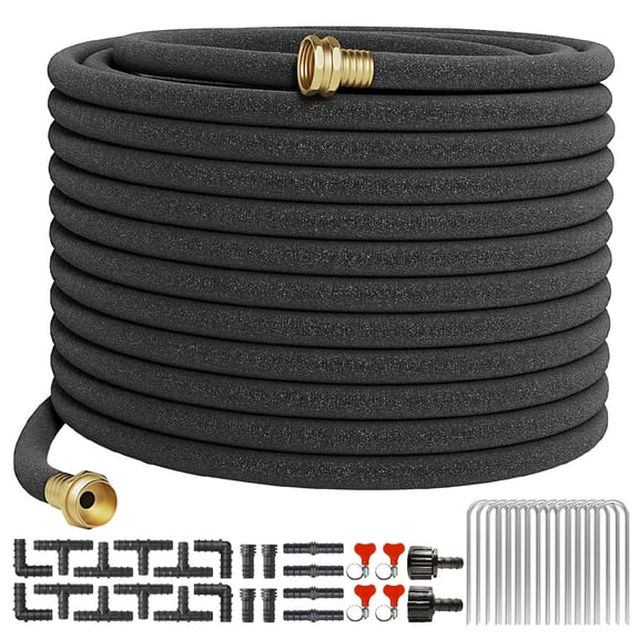 "Soaker Hose 150 FT For Garden Beds,Heavy Duty Solid Brass Connector 1/2 Ruber Drip Irrigation Kit with Hose Stakes&Connector Set for Flower Bed&Yard,Landscaping "