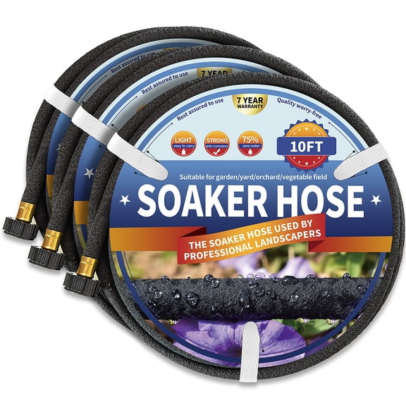 Soaker Hose 30FT(10 FT 3 Pack) for Garden Bed, Soaker Hoses 10 FT for Garden Beds To Save 80% Water, Drip Soaker Hose for Vegetable Beds Flower Bed&Yard,Landscaping(10FT-3PACK)
