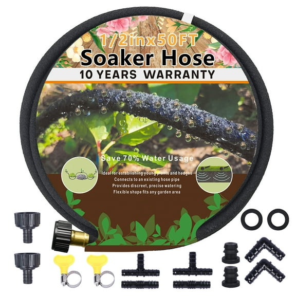 Soaker Hose 50 Ft for Garden Beds, Water Hose for Watering Irrigation, Heavy Duty Garden hose Soaker Hoses Drip Hoses for Garden - Drip Hose Irrigation