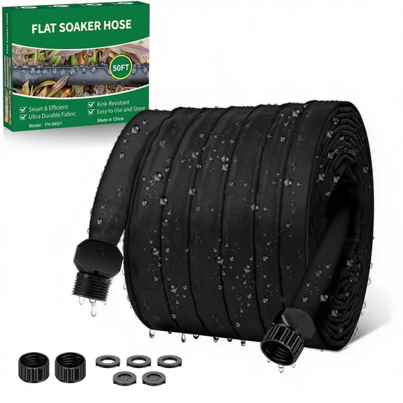Soaker Hose 50 ft, Save 80% of Water for Drip Irrigation System, 1/2 Linkable Consistent Drip Irrigation Hoses, Leakproof and Flexible Double Layer Soaker Hoses for Garden, Farm, Orchard Plantation