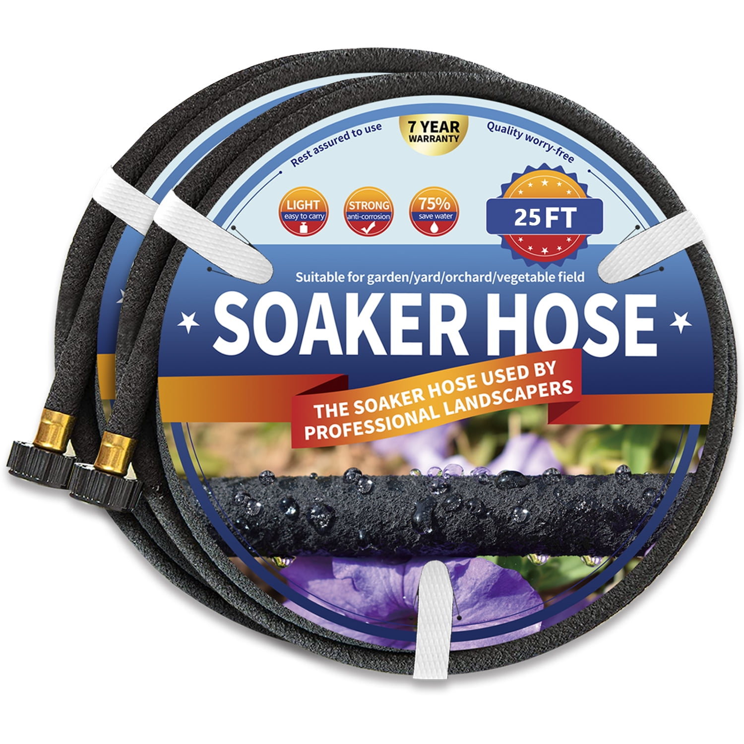 Soaker Hose 50FT(25 FT 2 Pack) for Garden Bed, Soaker Hoses 25 FT for