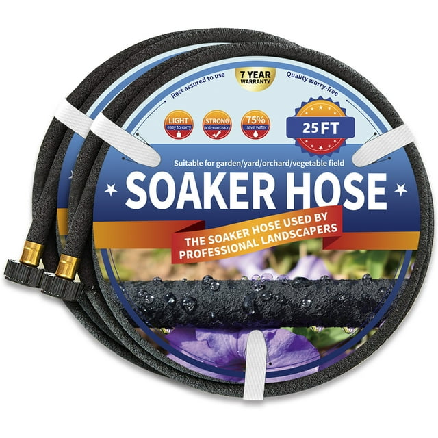 Soaker Hose 50FT(25 FT 2 Pack) for Garden Bed, Soaker Hoses 25 FT for