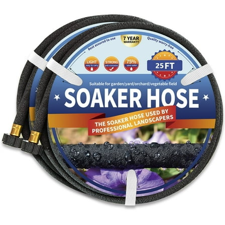 Soaker Hose 50FT(25 FT 2 Pack) for Garden Bed, Soaker Hoses 25 FT for Garden Beds To Save 80% Water, Drip Soaker Hose for Vegetable Beds Flower Bed&Yard,Landscaping(25FT-2PACK)