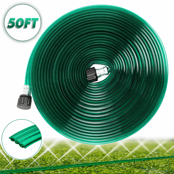 Soaker Hose 50ft Garden Irrigation Hose, Heavy Duty 3-Row Drip Hose with Even Water Distribution, Water Saving Lawn and Garden Watering System