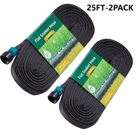 Soaker Hose for Garden Beds,25 FT 2 Pack Drip Irrigation Hose Save 80% Water,Garden Drip Watering Hoses for Irrigation System,Leakproof Watering with Holes Easy Gardening Yard Work Sprinkler Hose