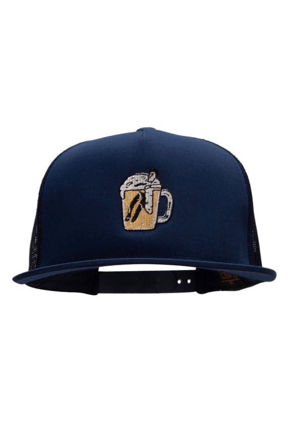 Soaking Beer Man Embroidered 5 Panel Mesh Trucker Snapback Cap - Navy OSFM