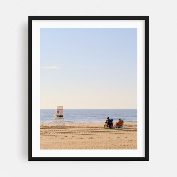 Soaking in Morning Rays on the Beach - Ocean City Maryland Photography Beach Seascape Coast Minimalist Ocean Summer Beach House Black Framed Wall Art Print 6 x 8 inches