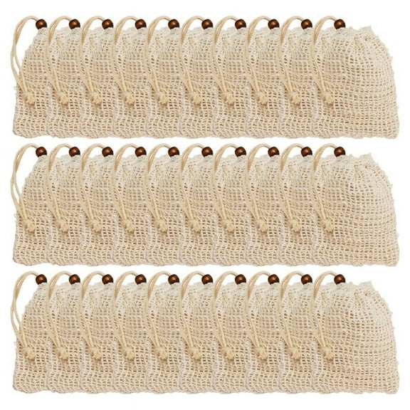 Soap Bags for Shower 30 Pack Natural Ramie Soap Saver Pouch Homemade Soap Mesh Bag with Drawstring