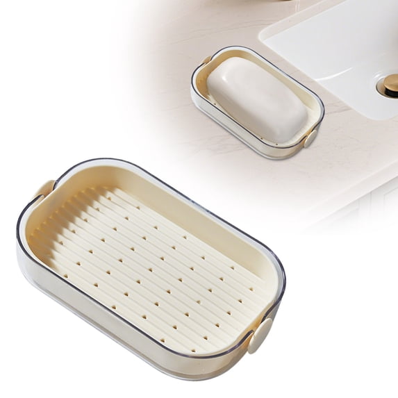 Soap Box for Bathroom Countertop - 2 Layer Drain Soap Storage Rack with Drainage, Household Soap Holder Organizer for Sink, Kitchen, Hotel Use, Easy Clean