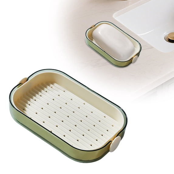 Soap Box for Bathroom Countertop - 2 Layer Drain Soap Storage Rack with Drainage, Household Soap Holder Organizer for Sink, Kitchen, Hotel Use, Easy Clean