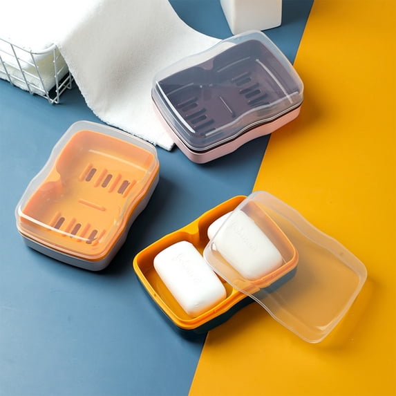 Soap Box Holder, Double Compartment Soap Dish with Drainage Tray and Secure Lid, Leak-proof Bathroom Organizer for Sink, Shower, and Travel, Topliu