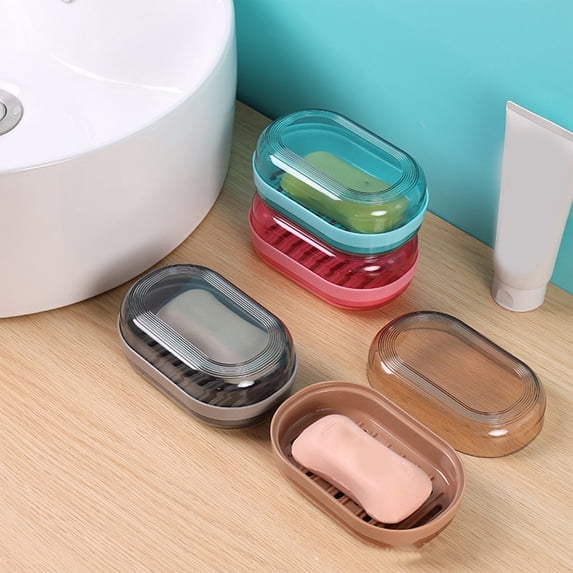 Soap Box Holder, Hygienic Bathroom Soap Dish with Detachable Drain Tray, Modern Macaron Color Plastic Soap Container for Sink Countertop and Shower Storage, Topliu