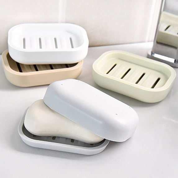 Soap Box with Lid and Drain for Travel - Portable Soap Holder Case with Drainage Layer Keeps Bar Soap Dry - Leak Proof Soap Container for Bathroom, Gym, Camping, Shower - Plastic Soap Dish with Cover