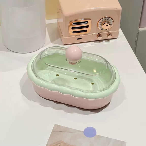Soap Box With Lid Storage Solution – Covered Drainage Soap Holder for Bathroom Sink or Shower – Cute Wavy Lace Design, Hygienic Draining Soap Saver, Easy-Clean Countertop Organizer