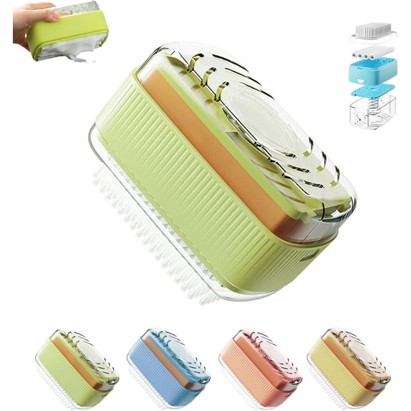 Soap Box with Roller, Scrub Brush with Soaps Dispenser, Soap Box for Laundry with Roller Bubble Case for Laundry, Scrubbing Soaps Boxs for Home Bathroom Kitchen (Green)