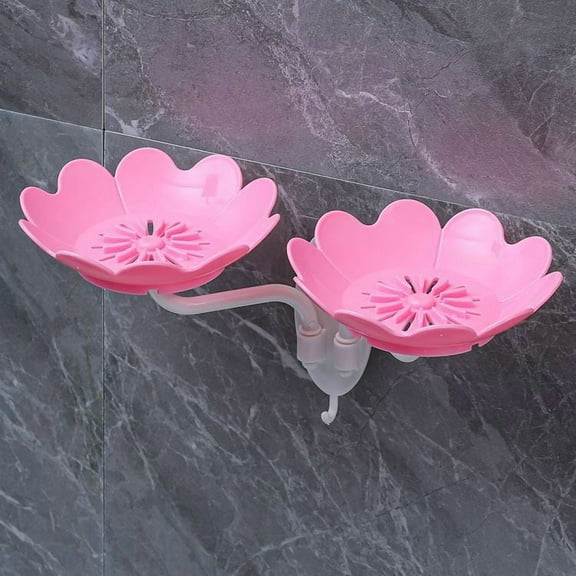 Soap Box Wall Mounted Double Layer Draining Shelf | No Drill Installation | Flower-Shaped Soap Rack | Space-Saving Bathroom Kitchen Organizer | Holds Multiple Bars | Durable Storage Solution
