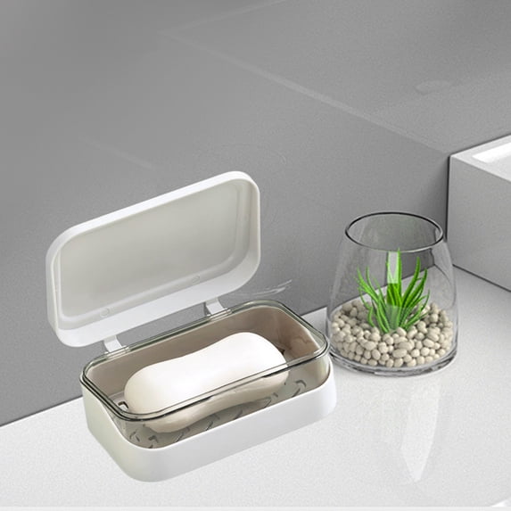 Soap Box with Lid - Ventilated Design, Soap Scum Prevention, Non-slip Base, Modern Bathroom & Travel Organizer