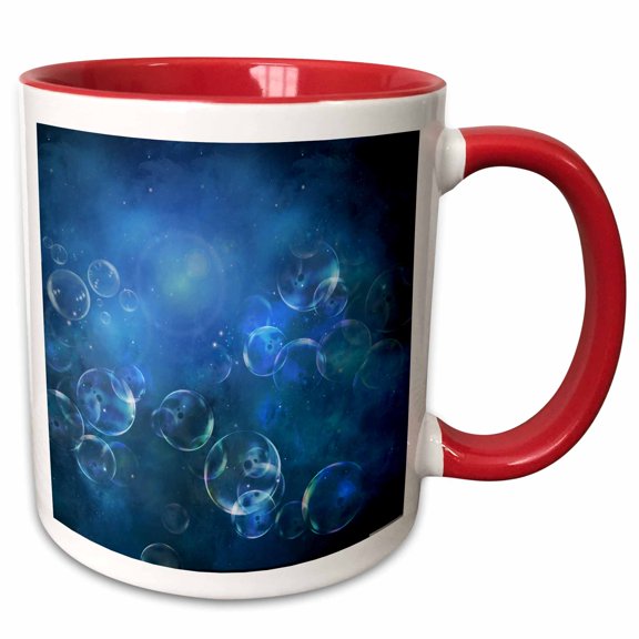 3drose, Soap Bubbles Floating on Blue Background, 11oz Two-tone Red Mug