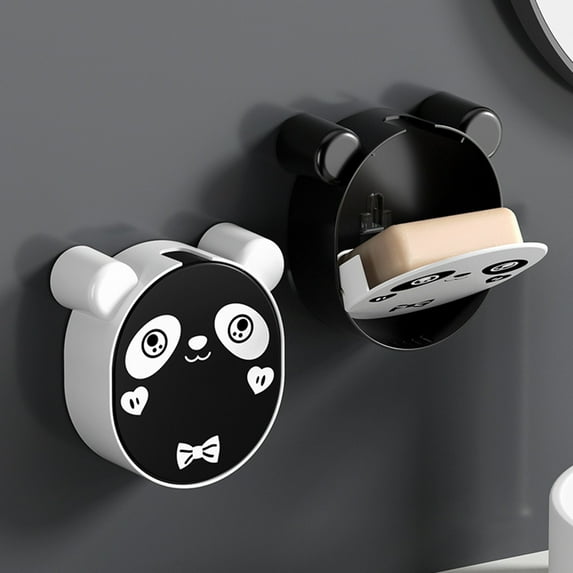 Soap Case Cartoon Panda Design Easy to Install Drain Holes 4 Colors Soap Dish Storage Box for Bathroom